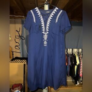 Navy Dress with White Embroidery